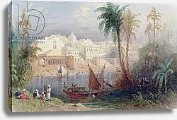 Постер Аллом Томас (грав) A View of an Indian city beside a river, with boats on the river and figures in the foreground