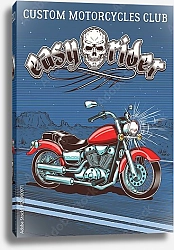Постер Винтажный мотоцикл на фоне ночной пустыни
