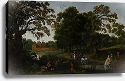 Постер Велде Эсиас Landscape with a courtly procession before Abtspoel Castle, 1619