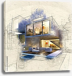 Постер Архитектурный эскиз современного здания