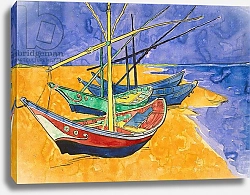 Постер Ван Гог Винсент (Vincent Van Gogh) Fishing Boats on the Beach at Saintes-Maries-de-la-Mer