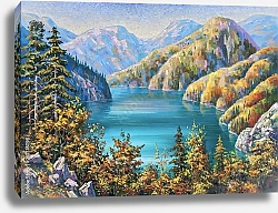 Постер Живописное озеро Рица поздней осенью. Республика Абхазия