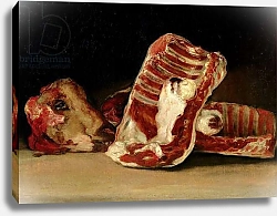 Постер Гойя Франсиско (Francisco de Goya) Still life of Sheep's Ribs and Head - The Butcher's counter