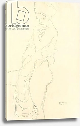 Постер Климт Густав (Gustav Klimt) Nude Standing left, holding a towel to the body, 1917