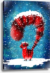 Постер Сикорский Андрей (совр) Красный Полосатый Кот в снегу