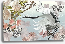Постер Летящий элегантный белый японский журавль 2