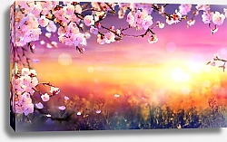 Постер Розовое цветущее дерево на закате