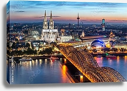 Постер Окрестности Кельна с Кельнским собором и мостом Гогенцоллернов ночью