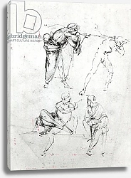 Постер Леонардо да Винчи (Leonardo da Vinci) Study of a man blowing a trumpet in another's ear, and two figures in conversation, c.1480-82