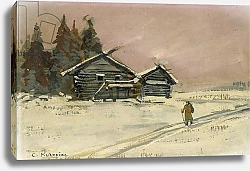 Постер Коровин Константин Winter Landscape with two wooden Huts