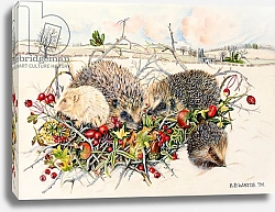 Постер Уоттс Э. (совр) Hedgehogs in Hedgerow Basket, 1996
