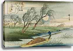 Постер Утагава Хирошиге (яп) Full Moon at Seba, from the series '69 Stations of the Kisokaido', c.1837-42
