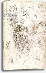 Постер Микеланджело (Michelangelo Buonarroti) Study of figures for 'The Last Judgement' with artist's signature, 1536-41