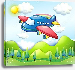 Постер Аэроплан над холмами и радуга