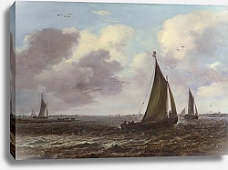Постер Неизвестен Весельные корабли на ветренной реке