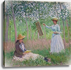Постер Моне Клод (Claude Monet) In the Woods at Giverny: Blanche Hoschede at her easel with Suzanne Hoschede reading, 1887