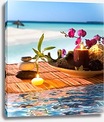 Постер Popurrí, bowl, candles, cinnamon, on tropical water