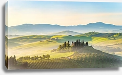 Постер Красивый туманный пейзаж в Тоскане, Италия