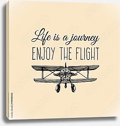Постер Ретро самолет с цитатой Life is a journey, enjoy the flight 