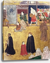 Постер Школа: Японская The Arrival of the Portuguese in Japan, detail of shops from a Namban Byobu screen, 1594-1618