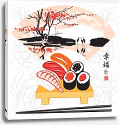 Постер Суши с японским пейзажем