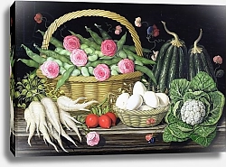 Постер Клейзер Амелия (совр) Eggs, broad beans and roses in basket, 1995