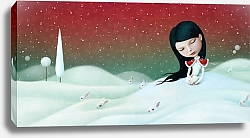 Постер Девушка с кроликом на снегу