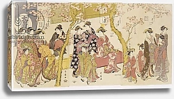 Постер Утамаро Китагава Three groups of courtesans with their Shinzo and Kamuro