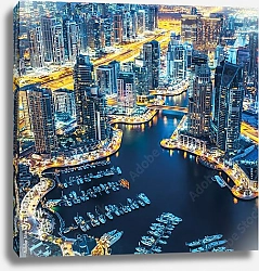 Постер ОАЭ, Дубай. Dubai Marina в вечерних сумерках