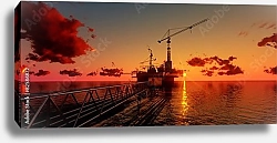 Постер Строительство нефтяной платформы в море