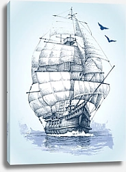 Постер Морской парусник с белыми парусами