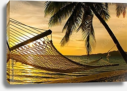 Постер Гамак на пляже с пальмами на закате