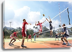 Постер Профессиональные волейболисты на площадке