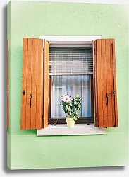 Постер Цветок на окне с деревянными ставнями