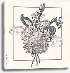 Постер Букет старинных цветов с завитками