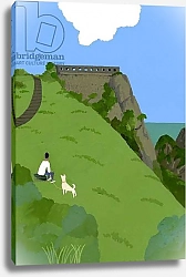 Постер Хируёки Исутзу (совр) Rest with a dog on a grass hill.