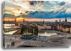 Постер Швеция, Стокгольм. Закат над городом