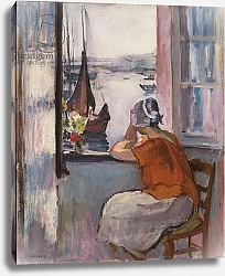 Постер Лебаск Анри Young Girl at the Window Opposite the Island of Yeu,