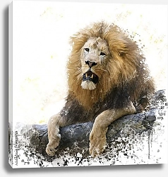 Постер Акварельный лев на камне