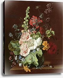 Постер Хайсум Ян Hollyhocks and Other Flowers in a Vase, 1702-20