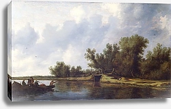 Постер Русдал Соломон Пейзаж с рекой и рыбаками