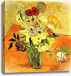 Постер Ван Гог Винсент (Vincent Van Gogh) Натюрморт: японская ваза с розами и анемонами