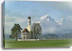 Постер Церквушка на фоне снежных гор