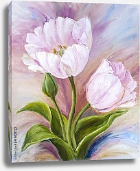 Постер Два белых тюльпана на розовом фоне
