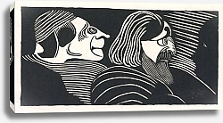 Постер Мескита Сэмюэль Fantasie; twee mannenkoppen in profiel naar links, links een profiel in tegengestelde richting