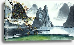 Постер Китайские горы с туманным озером