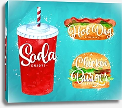 Постер Набор из соды, хот-дога и бургера