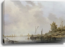 Постер Вид на реку и мельницы вдалеке