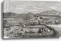 Постер Школа: Немецкая школа (19 в.) A settlement in Kouihara, West Africa, illustration from 'The World in the Hands', published 1878