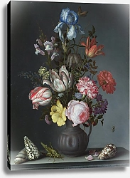 Постер Цветы в вазе с ракушками и насекомыми